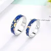 Clusterringen Mode Donkerblauwe Hemel Maan Ster Gekoppeld Paar Voor Vrouwen Mannen Minnaar Bruiloft Verloving Verstelbare Open Ring Fijne sieraden