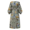 Robes décontractées 2024 Musulman Boho Floral Imprimer Longue Fête Pour Femmes Manches Pull Robe Prière Porter Maxi Robe