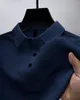 Polos masculinos cross-border high-end malha gelo seda de manga curta camiseta colarinho verão cor sólida deslizamento polo