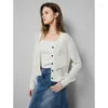 Kvinnors stickor Toyouth Women Cardigan Sweater 2024 Spring Flower Brodery Mönster Single Breasted Button V Neck White Knitwear Fashion Tops