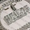 Anpassad isad Hip Hop 18mm Sterling Sier VVS Moissanite Namn Pendant Wiht Cuban Link Chain Set