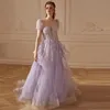 Lavendel-Abendkleid, funkelnde Prinzessin, lange Ballkleider, herzförmiger, kurzärmliger, offener Rücken, Partykleider