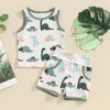 Zestawy odzieży Summer Baby Dinozaur dla chłopców Zestaw Toddler Sleveless Tank i elastyczne szorty talii niemowlę