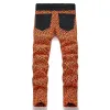 Pants Spider web letter embroidery small straight micro elastic men's jeans street trend orange casual couple fashion retro trousers