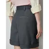 Calças femininas toyouth mulheres casuais shorts 2024 primavera uma linha bolso baggy terno reto alto wiast joelho-comprimento feminino