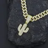 Pendant Necklaces Bling Cactus Is Paired With 4mm Wide Rope Chain For Men And Women Daily Decoration