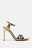 Sandals 2024 Sexy Metal Stiletto Gladiator Ankle Gold Designer Luxury Formal Dress Shoes High Heels