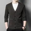 Pulls pour hommes automne et hiver laine tricot cardigan 2024 épaissi vêtements chauds couleur unie col en v pull décontracté manteau