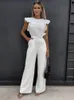 Summer Short Sleeve Wide Leg Jumpsuit For Women Elegant Romper Vintage Streetwear Jumpsuits Overalls Jump Suit Woman 240307