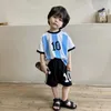 2023 Summer Children Football Clothes Set Baby Boys Girls Striped Print Top Shorts 2pcs Suit Kids Sport Casual Outfits 240315