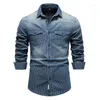 Camicie casual da uomo in cotone stretch a righe denim manica lunga maschile cowboy di alta qualità per uomo slim fit abbigliamento firmato da uomo