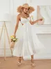 Casual Dresses Women Bohemian Long Dress Spaghetti Strap Tie-up Backless Cut Out A-Line Summer Holiday Elegant Sexy