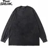 Hip Hop Streetwear Lavato Nero Tinta Unita T Shirt Vintage Harajuku T-Shirt Autunno Uomo In Cotone A Maniche Lunghe Maglietta di Colore Solido 240305