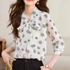 Chemisiers pour femmes QOERLIN Flocage Rose Floral Imprimé Hauts Chemises Noeud À Manches Longues Lâche Blouse Décontractée Pulls Élégants Bureau Dames