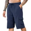 Shorts masculinos homens beachwear cordão carga cintura elástica com multi-bolso casual para correr