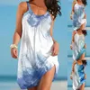 Casual Dresses Female Beach Party Dress European And American Summer Outfits 2024 Plus Size Printed Off The Shoulder Sling
