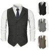 Vests New Solid Color Polo Collar Men's Slim Fit Suit Vest Waistcoat for Wedding Groomsmen Men Vest