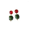 Studörhängen S925 Silver Bump Color Greenstone Red Temperament Splash-Bink Geometry Retro Japanese and Korean Studs Earring Clip