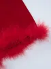 Arbeitskleider 2024 Sexy Pelz Patchwork Zweiteilige Samtkleid-Sets für Frauen Rot Schwarz Langarm-Cropped-T-Shirt und Rockanzug mit hoher Taille