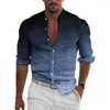 Camisas casuais masculinas respirável camisa gradiente cor gola primavera magro ajuste 3d impressão manga longa botões de peito único macio