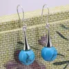 Dangle Earrings Bohemia Style Blue Stone Veins Turquoises Calaite Turquois 10mm Round Beads Women Eardrop Elegant Jewelry B3247