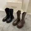 Boots Women Fashion Boots en cuir breveté noir