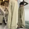 Damen Jeans QWEEK Vintage Frauen Y2k Hohe Taille Lose Beiläufige Breite Bein Hosen Khaki Koreanische Streetwear Fashion Gerade Denim Hosen