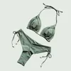 Damen-Bademode, sexy Damen-Bikini-Set, stilvoll mit Neckholder-Top, hoher Taille, Schnür-Slips, Push-Up-Badeanzug für den Strand, schnell tragen