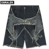 HARAJUKU VINTAGE Funktionell broderad stjärnmönster denim shorts mens överdimensionerade soliga Bermuda casual shorts college byxor y2k 240313