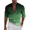 Мужские повседневные рубашки Мужская рубашка с длинным рукавом Стильный воротник-стойка с 3D принтом и градиентным цветом Slim Fit для повседневной жизни