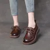Повседневная обувь DRKANOL, женская обувь ручной работы, на плоской подошве, в стиле ретро, из натуральной коровьей кожи, на шнуровке, с круглым носком, весна-осень, одинарная