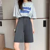 Spodnie damskie Koreańskie szorty Kobiety Kobiety 2024 Wysokie talia duże letnie biuro damskie proste kobietę o długości kolana