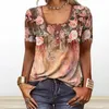 Kadın Bluzları Hafif Kadınlar Tee Etnik Tarz Çiçek Baskı Yaz T-Shirt Koleksiyonu O yaka Kısa Kol Üstleri Henley V Boyun