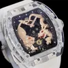 51-01 Motre be luxe Import tourbillon mechanisch uurwerk Tonvormig kunstkristallen glazen kast luxe horloge herenhorloges polshorloges Relojes 02