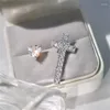 Oorknopjes Eenvoudig modieus Ins Topverkoop Zoet Schattig Sieraden 925 sterling zilver Hartvorm 5A Kubieke zirkonia CZ Diamant Partij Kruisoorbel