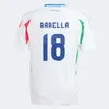 S-4XL Fãs Jogador 2024 Itália Euro Cup Futebol Jerseys CHIESA BARELLA BELOTTI ZANIOLO RASPADORI JORGINHO VERRATTI 125º Aniversário Camisa de Futebol