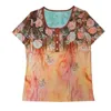 Damenblusen, Damen-T-Shirt, Blumendruck, Tunika-Bluse, ethnischer Stil, Sommerkollektion, O-Ausschnitt, kurze Ärmel