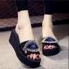 Slippers Summer Women Crystal Eyes Wedges Sandals Stretch Fabric Platform Slippers Female Cozy Soft Bottom Beach Ladies Flip Flop s144