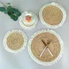 Table Mats Circular Straw Woven Mat Thickened Heat Resistant Tassel Edge Water Hyacinth Grass Western Restaurant Dining