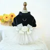 Dog Apparel Traction Loop Pet Outfit Elegant 3d Flower Bow Decoration Wedding Dress Stylish Mesh Splicing Princess For