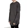 Men's T Shirts 2024 High Street Long Sleeve Shirt Men Hip Hop Dance Arc Hem Bottoming Clothing