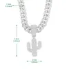 Pendant Necklaces Bling Cactus Is Paired With 4mm Wide Rope Chain For Men And Women Daily Decoration