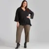 Tops Plus Size 3/4 Flare Sleeve Loose Spring Autumn Casual Blouse Women Bar Neck Asymmetrical Frill Hem Black Hi Low Tunic Tops 7XL