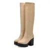 Botas sexis hasta la rodilla de Pu con tacones altos cuadrados para mujer, zapatos combinables a la moda, botines para otoño e invierno de talla grande 34-43 2024