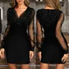 Abiti casual Wonen Paillettes Sexy 2024 Estate femminile Nero Retro elegante Party Culb Dress Hip Pacchetto Club Street Lady Robe Vestido