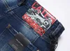 Jeans da uomo firmati Marchio alla moda Toppe in difficoltà Linee colorate disordinate Stampate Piccolo tubo dritto Vita media High Street Casual e alla moda per uomo