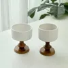 Tumblers 1 st 220 ml French Ins Style Vintage Ceramic Goblet Tall Bowl Cocktail dessert med trästam