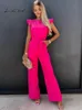 Summer Short Sleeve Wide Leg Jumpsuit For Women Elegant Romper Vintage Streetwear Jumpsuits Overalls Jump Suit Woman 240307