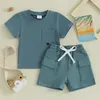 Ensembles de vêtements 2pcs né enfant en bas âge bébé garçon vêtements solide poche à manches courtes t-shirts hauts pantalons de jogging shorts ensemble tenues d'été