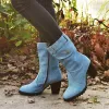 Buty dżinsy Midcalf buty damski buty kostki jesienne zimowe ciepło Rzym Solid Slipon Chunky Heels Vintage Buty Botas de Mujer